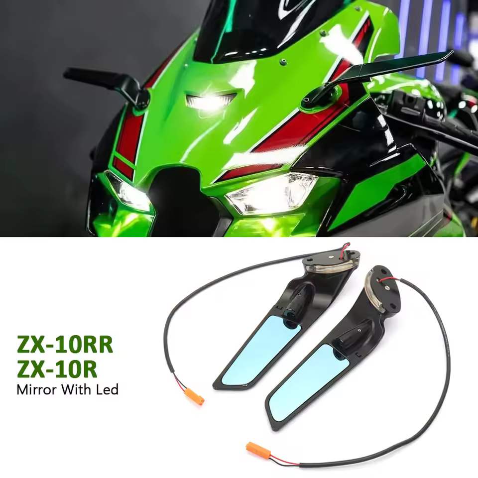 Kawasaki Ninja 1000 ZX10R ZX-10R ZX10 RR 2017-2025 กระจกมองหลังรถจักรยานยนต์พร้อมไฟ LED คงที่ลมปีกสะ