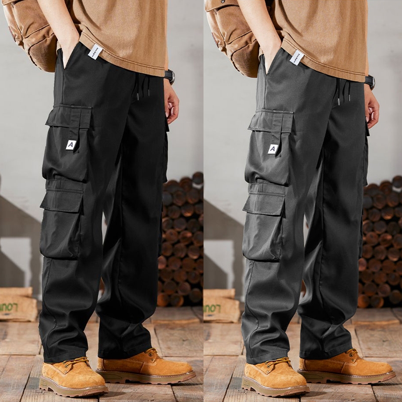 M-4XL ผู้ชาย Overalls กระเป๋าตกแต่งกางเกงผู้ชายเวอร์ชั่นเกาหลีฤดูร้อนแฟชั่นกางเกงขายาวผู้ชาย