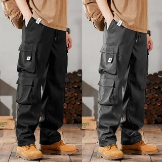 M-4XL ผู้ชาย Overalls กระเป๋าตกแต่งกางเกงผู้ชายเวอร์ชั่นเกาหลีฤดูร้อนแฟชั่นกางเกงขายาวผู้ชาย