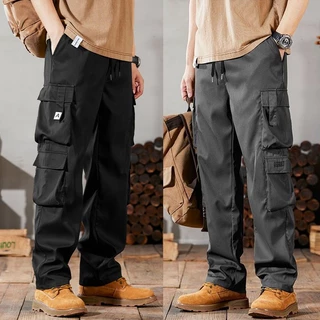 M-4XL ผู้ชาย Overalls กระเป๋าตกแต่งกางเกงผู้ชายเวอร์ชั่นเกาหลีฤดูร้อนแฟชั่นกางเกงขายาวผู้ชาย
