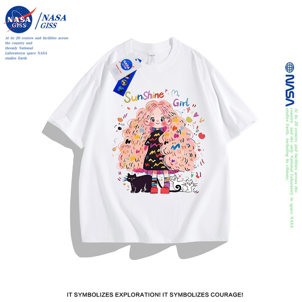 NASA เสื้อยืดหญิง แนววินเทจ เสื้อ summer สาวแสงแดดพิมพ์ลาย เสื้อยืด cotton คอกลม ทรงหลวม ระบายอากาศ – โปรปัง