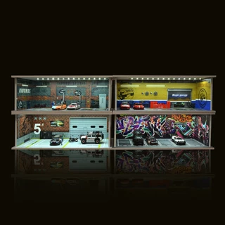 Diorama 1:64 รถโรงรถรุ่นพร้อมไฟ LED City Parking Lot รุ่นซ่อมรถการประชุมเชิงปฏิบัติการพื้นหลังฉากแสดงของขวัญรุ่น