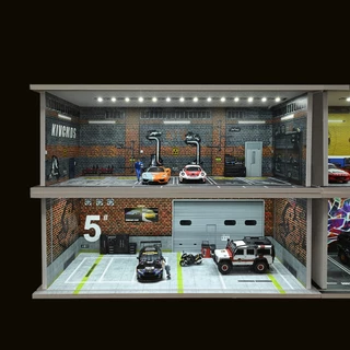 Diorama 1:64 รถโรงรถรุ่นพร้อมไฟ LED City Parking Lot รุ่นซ่อมรถการประชุมเชิงปฏิบัติการพื้นหลังฉากแสดงของขวัญรุ่น