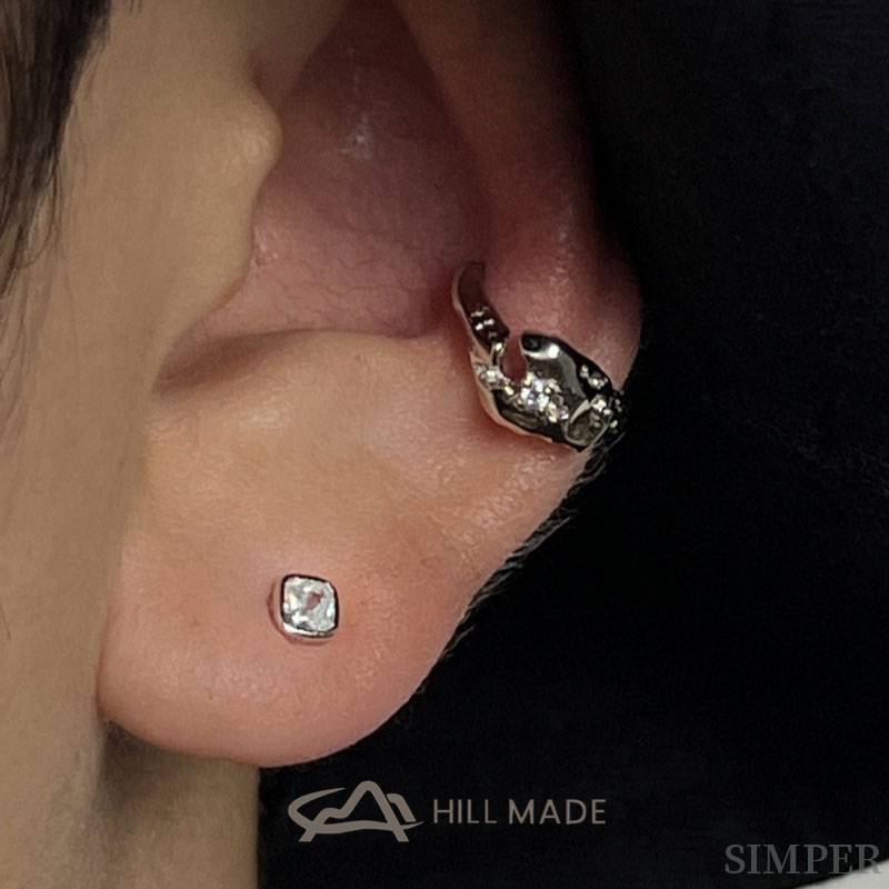 S925 เงินสี Square Diamond Zircon ต่างหูสําหรับผู้ชายและผู้หญิง/ป้องกันภูมิแพ้ไม่ซีดจาง/Basic Casual Wear/Ear Hole ต่างหู HME24