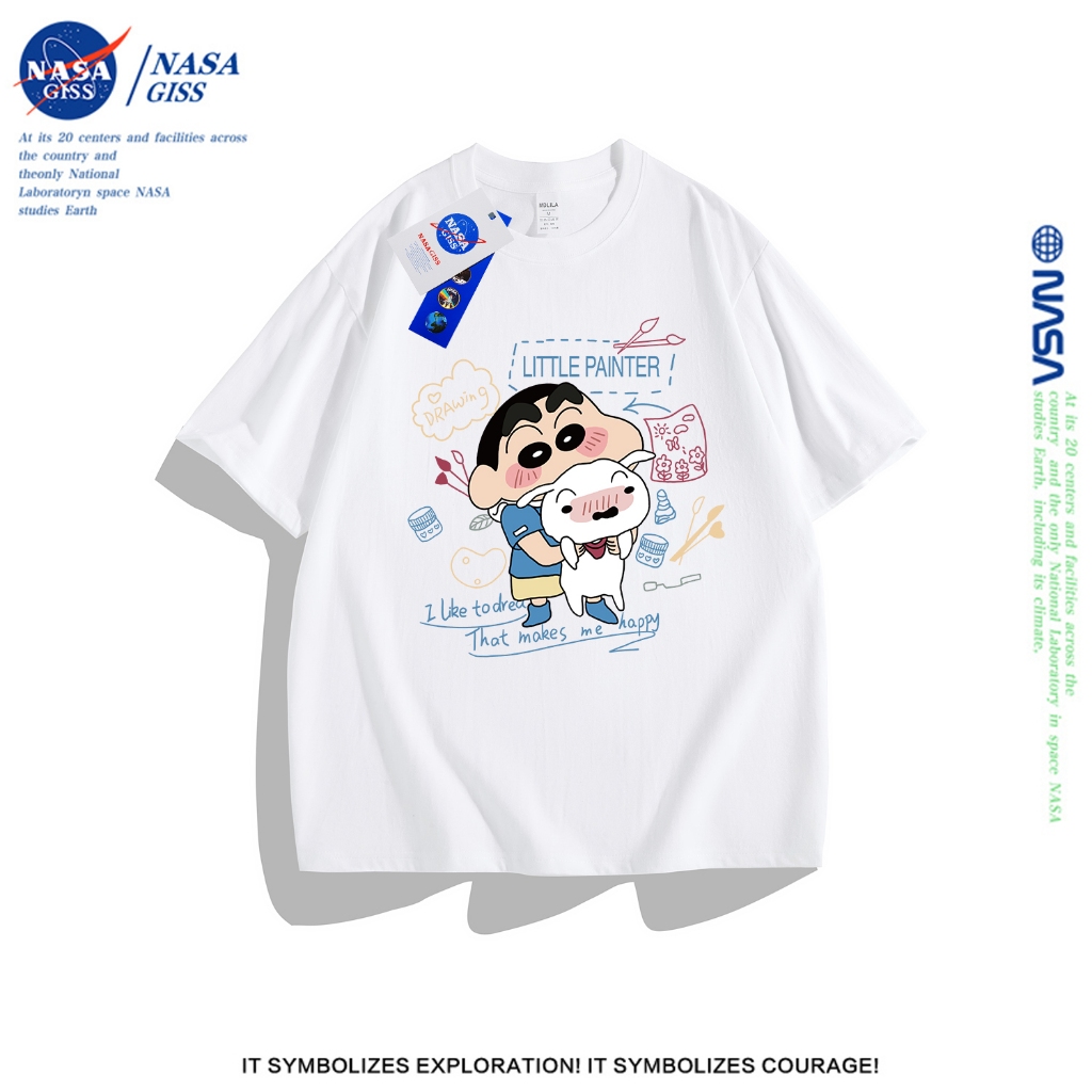NASA เสื้อยืดชายหญิงแขนสั้น สตรีทฮิปฮอป summer crayon shinchan เสื้อยืดพิมพ์ลาย คอตตอน คอกลม หลวมและระบายอากาศ
