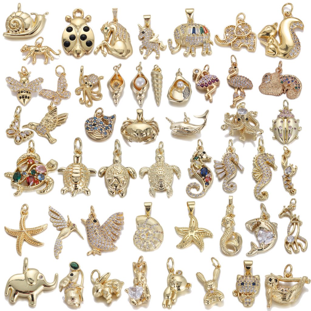 คลาสสิก CZ สัตว์ Charms สีทองช้างม้ากระรอกเต่าสร้อยคอจี้ผู้หญิงแฟชั่นเครื่องประดับทําอุปกรณ์เสริม