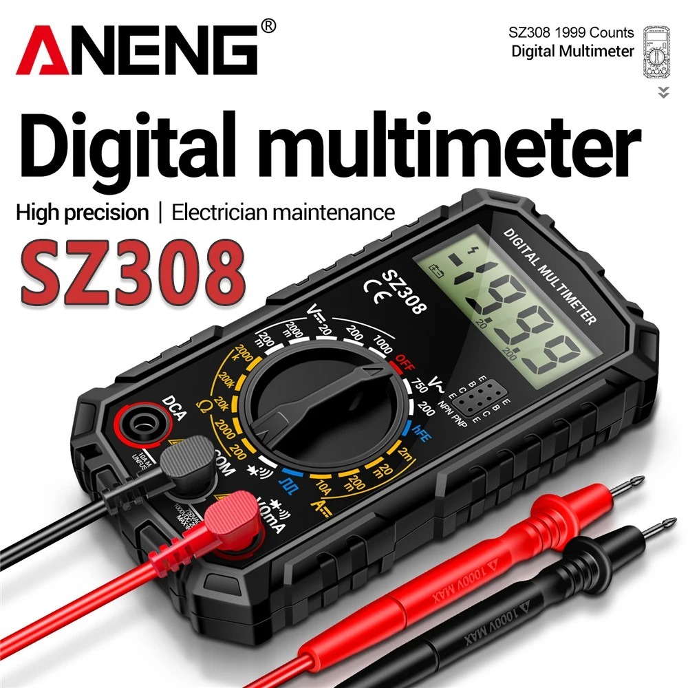 ANENG SZ308 Square Wave เครื่องทดสอบดิจิตอล 1999 นับ HFE Triode Buzzer มัลติมิเตอร์ AC/DC แรงดันไฟฟ้