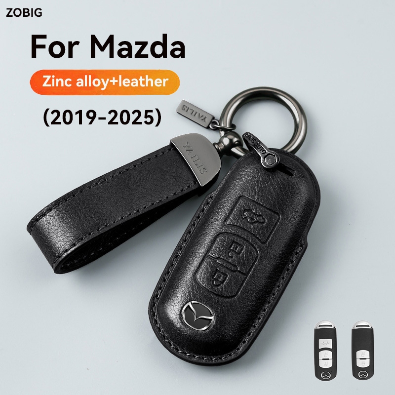 ZOBIG สําหรับ Mazda หนัง key Fob พร้อมพวงกุญแจใช้งานร่วมกับ 2019-2025 Mazda 2 3 5 6 CX-4 CX-5 CX-7 C