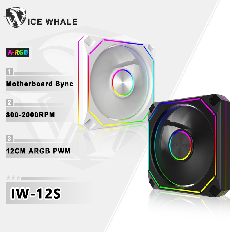 ICE Whale IW-12S พัดลมเคสคอมพิวเตอร์ 12 ซม. ARGB 4Pin PWM พัดลมระบายความร้อนที่เงียบสงบ 12V ปริมาณลมขนาดใหญ่ 56.36CFM/800-2000RPM พัดลมประสิทธิภาพ