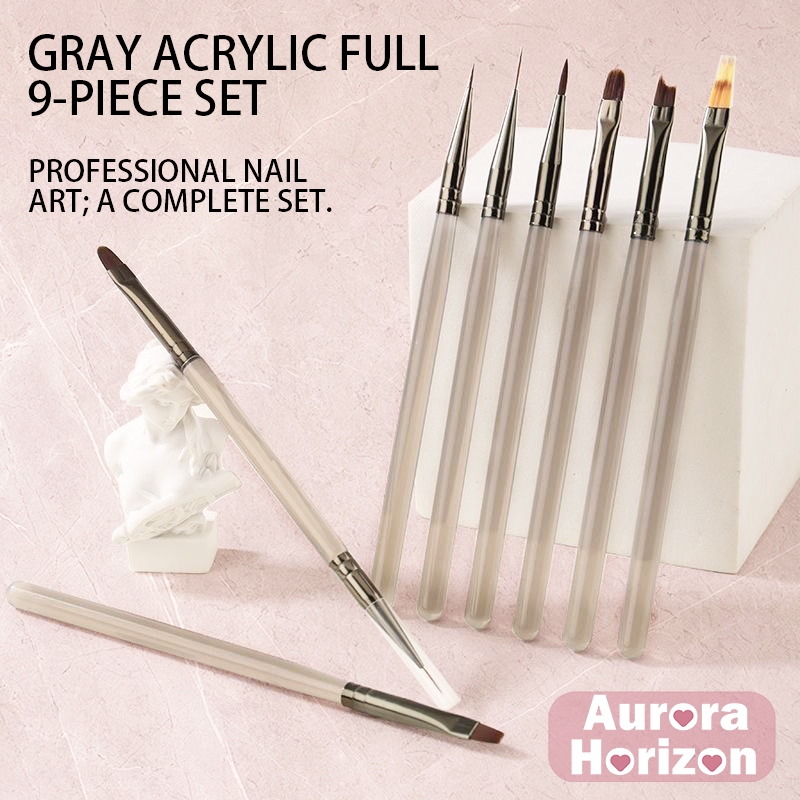 พรุงส่งในกรุงเทพฯ ชุดเซ็ต อะคริลิคเล็บแปรง แปรงเล็บแปรงอะคริลิค 9 ชิ้นแปรงเล็บเครื่องมือ พู่กันไล่สี