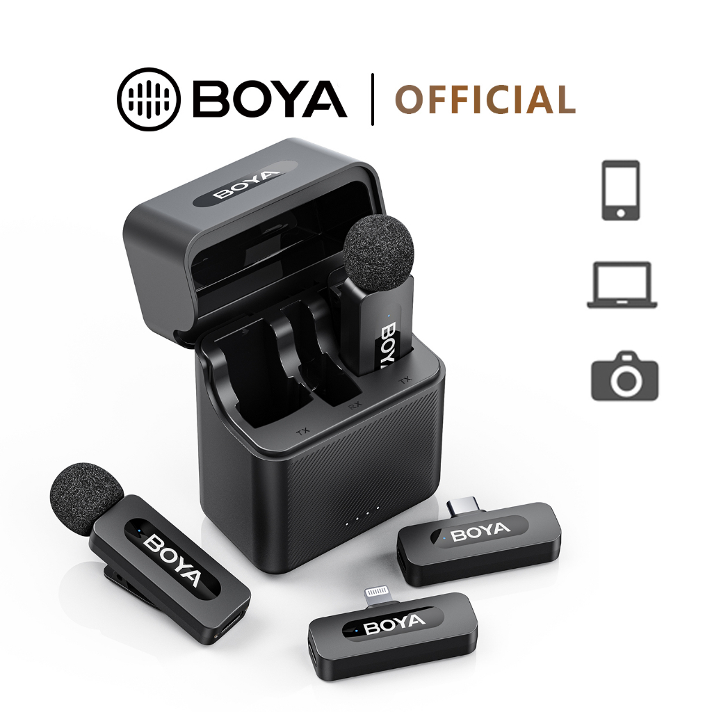 BOYA BY-V3 Comboไมค์ไร้สาย ไมค์ตัดเสียงรบกวน ไมค์ไลฟ์สด พร้อมกล่องชาร์จ สำหรับ สมาร์ทโฟน USB-C