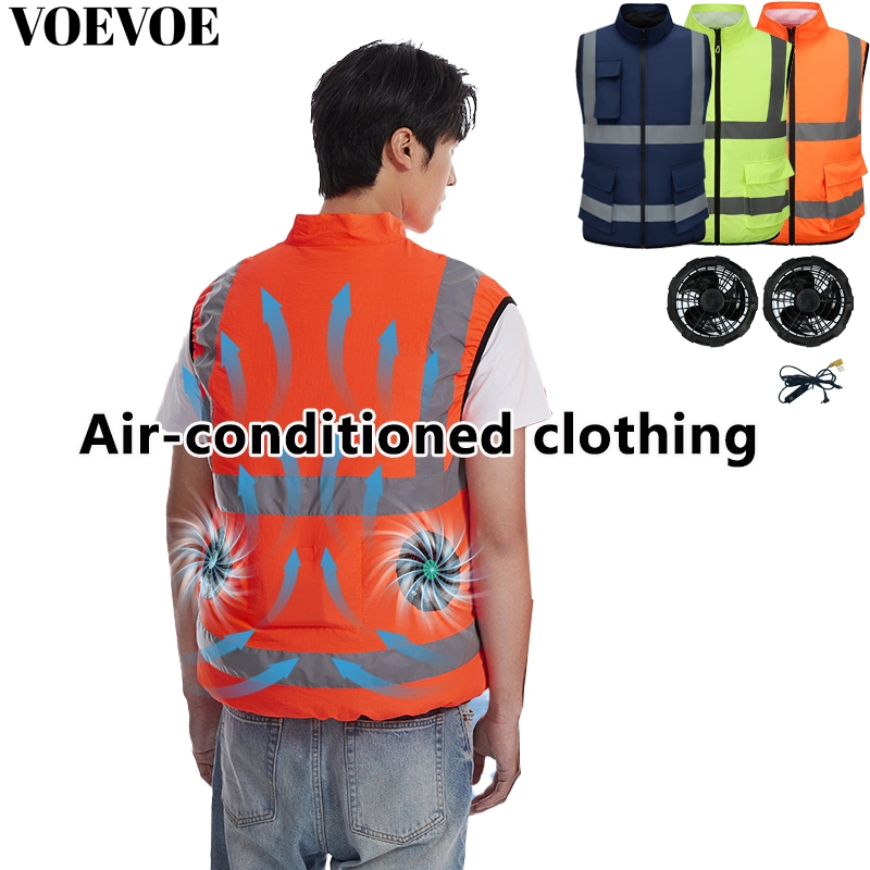 VOEVOESafety Vest สําหรับผู้ชายผู้หญิง, เสื้อกั๊กแถบสะท้อนแสงพร้อมพัดลม