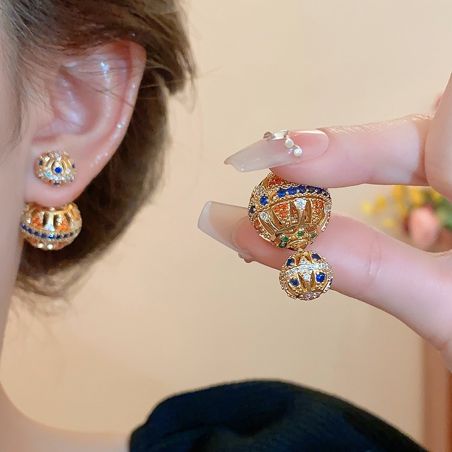 18เค ทองแท้ชุบด้วยไฟฟ้าเข็มเงินเพทายต่างหูกลมกลวงออกต่างหูวินเทจหูสตั๊ดที่มีการออกแบบเฉพาะ