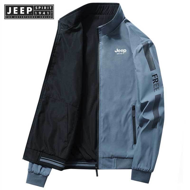 JEEP SPIRIT 1941 ESTD เสื้อแจ็คเก็ตผู้ชาย 2024 เทรนด์แฟชั่นใหม่ฤดูใบไม้ผลิและฤดูใบไม้ร่วงฤดูกาลสองด้านเสื้อแจ็คเก็ตสบายอเนกประสงค์ Stand Up Collar Top