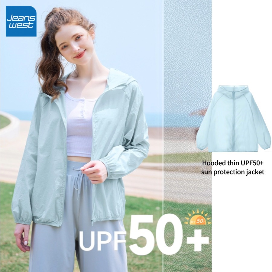 เสื้อกันแดดสตรี Jeanswest｜แจ็กเก็ตมีฮู้ดบาง UPF50+｜เนื้อผ้าระบายอากาศ กันUV แฟชั่นใหม่