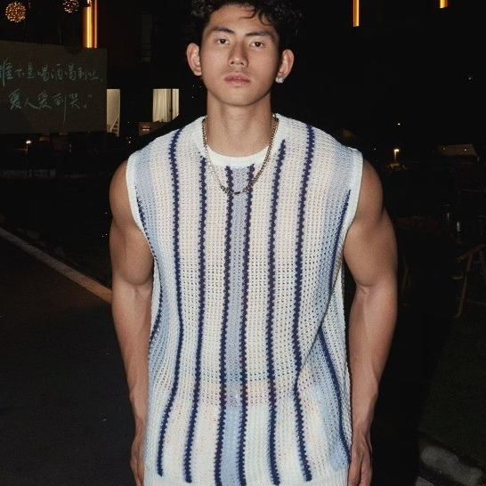 เป่าหลงซิน อเมริกันย้อนยุคลายเสื้อกั๊กถักหลวมเดิมที่เรียบง่ายรอบคอเสื้อกล้ามฤดูร้อน