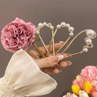 Hairpin Coil Hairpin ดอกไม้ u-Shaped Hairpin ผ้าโพกศีรษะโบราณ