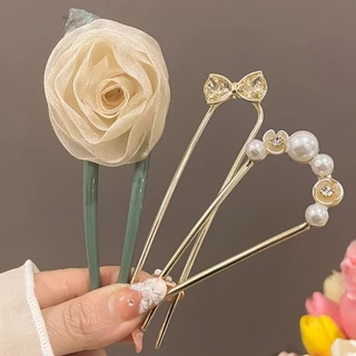 Hairpin Coil Hairpin ดอกไม้ u-Shaped Hairpin ผ้าโพกศีรษะโบราณ