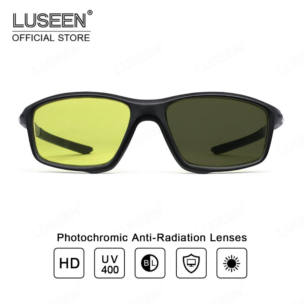 LUSEEN แว่นตาเปลี่ยนสีได้ และกรองรังสี กรอบทรงสี่เหลี่ยม สำหรับผู้หญิงและผู้ชาย AG2281
