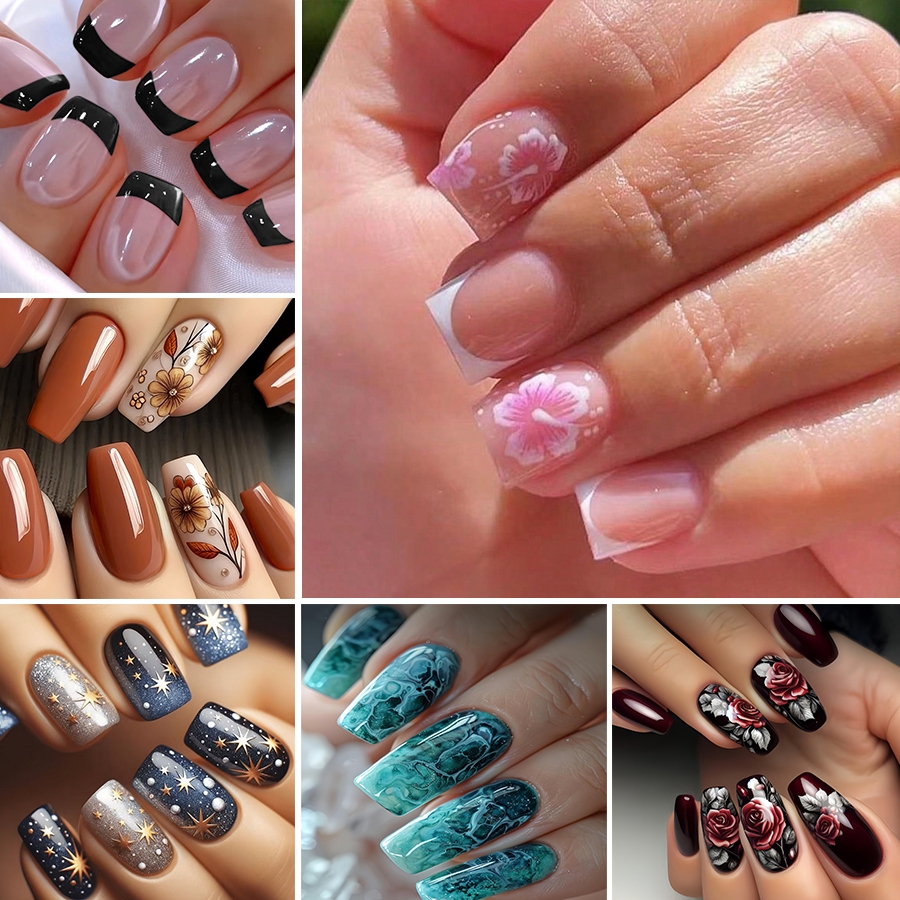 24ชิ้นเล็บปลอมสั้นเล็บปลอมเล็บปลอมเล็บปลอมที่มีการออกแบบทําเล็บมือกดบนเล็บเคลือบเล็บปลอมเล็บปลอมเล็บ