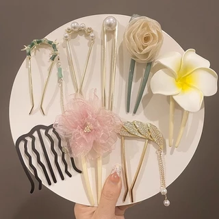 Hairpin Coil Hairpin ดอกไม้ u-Shaped Hairpin ผ้าโพกศีรษะโบราณ