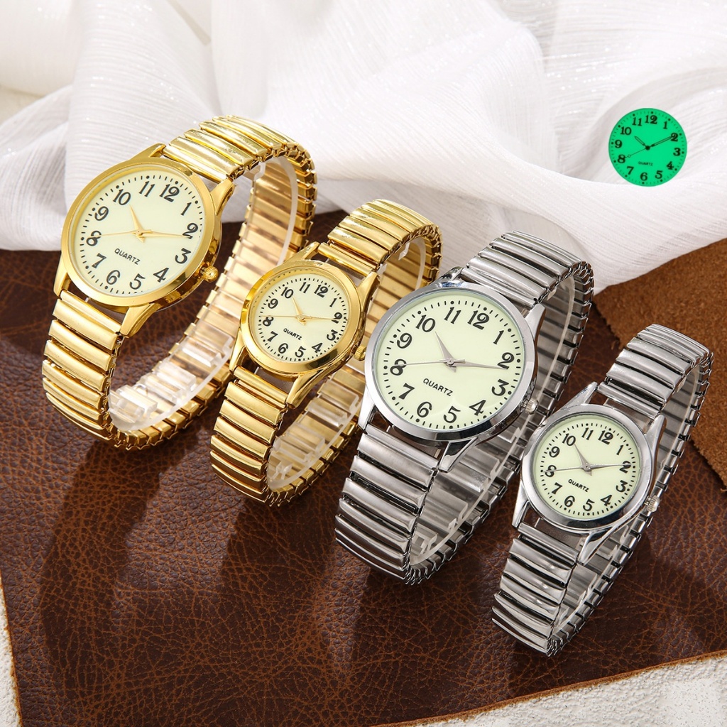 New Luminous Watches Couple Adjustable Stainless Steel Bands Dials Elderly Adults Quartz Pair Wristwatch For Men