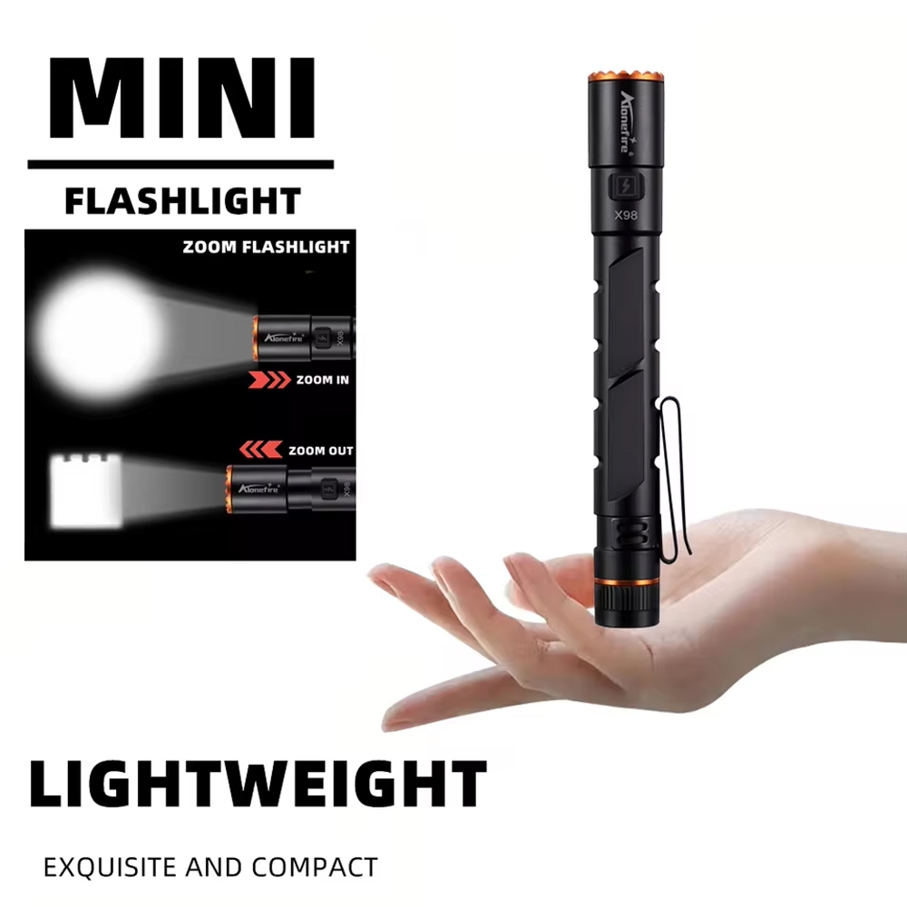 Alonefire X98 Zoom Mini EDC High Bright LED ปากกาไฟฉาย USB ชาร์จไฟฉายแม่เหล็กเดินป่ากลางแจ้ง Travel Work Repair โคมไฟ