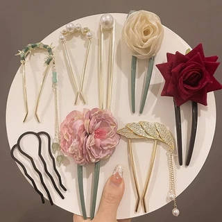 Hairpin Coil Hairpin ดอกไม้ u-Shaped Hairpin ผ้าโพกศีรษะโบราณ
