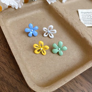 เดรช 925เข็มเงินสีสเปรย์สีตัดกันต่างหูดอกไม้ฤดูใบไม้ผลิและฤด…