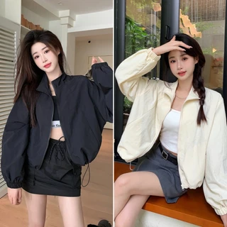 Hotgirl พร้อมส่ง✨เสื้อคลุมแขนยาวผู้หญิง เสื้อคลุมสั้นผู้หญิง ซิป ดีไซน์เชือกผูก สไตล์เกาหลีเรียบง่าย หลวมและสบาย