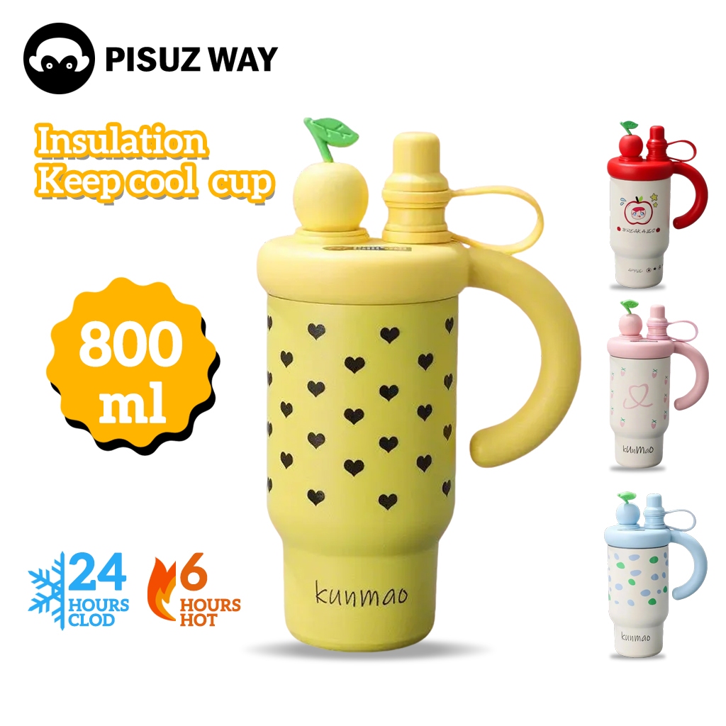 [Pisuz Way] ถ้วยเก็บความร้อนสแตนเลสดูใหม่ 800ml Big Mac ถ้วยน้ําแข็งความจุขนาดใหญ่ถ้วยฟางถ้วยแบบพกพาขวดน้ํากีฬากลางแจ้ง