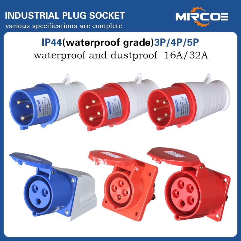 MIRCOE 16A/32A 3pin 4pin 5pin อุตสาหกรรมปลั๊ก Inudrestrial Connector Coupler แผงซ็อกเก็ต IP44 CE cert