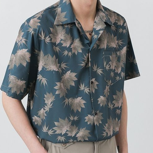 HANLU เสื้อเชิ้ตลายดอกไม้คอปกคิวบา Unisex ฮาวายชายหาดลําลองแขนสั้นฤดูร้อน