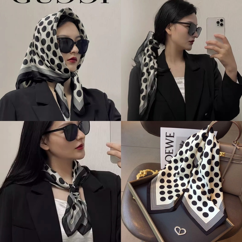 ผ้าพันคอไหมกันแดด Dot Square Scarf