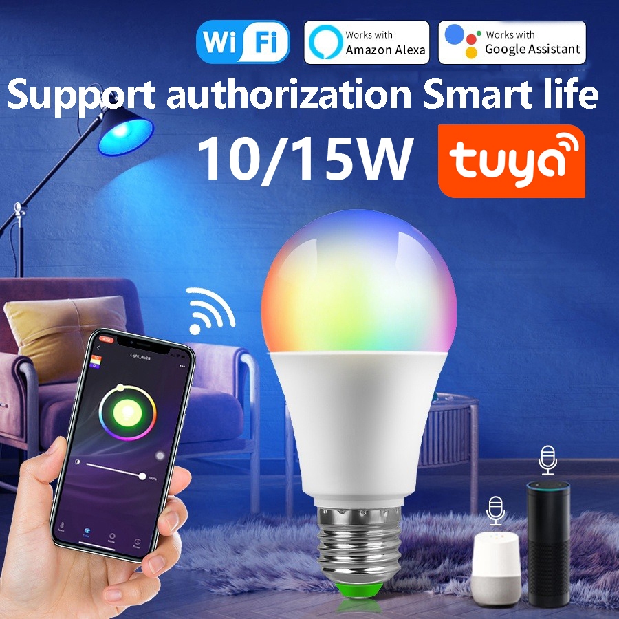 TUYA หลอดไฟ wifi ไฟอัจฉริยะ 10W 15W หลอดไฟ led e27 หลอดไฟ rgb การควบคุมด้วยเสียง Alexa Google Home