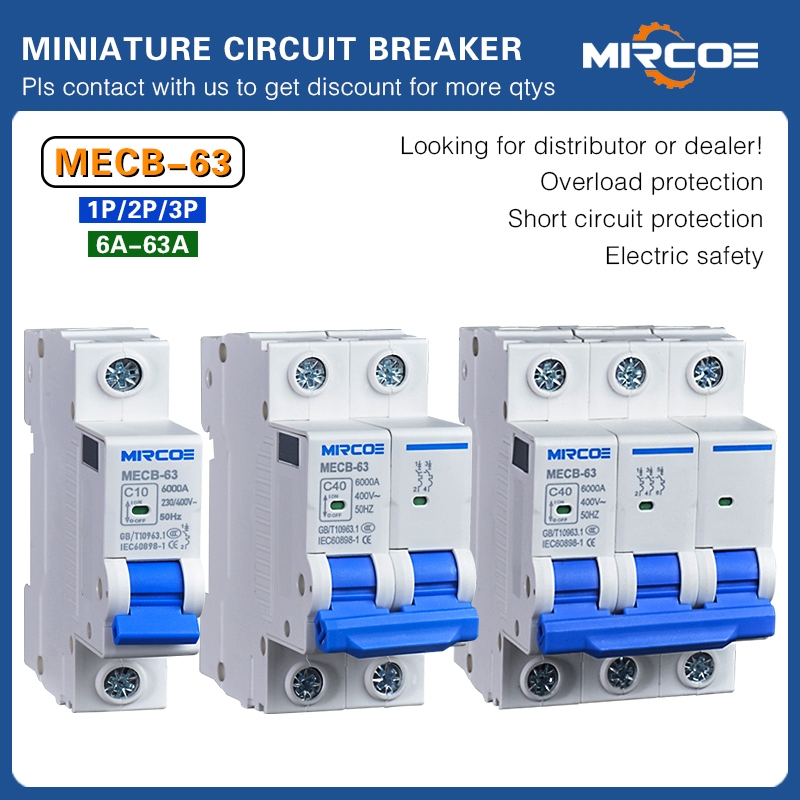 MIRCOE เซอร์กิตเบรกเกอร์ขนาดเล็ก (MCB ) 6A-63A 1P 2P 3 ขั้ว 220-400VAC 50HZ/60HZ CE แท้