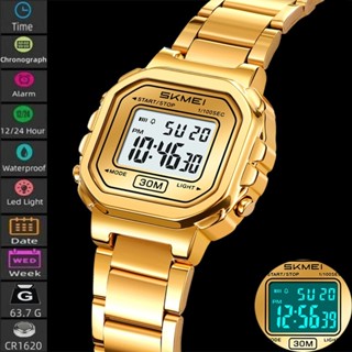 SKMEI สมี หรูหราสตรีนาฬิกาดิจิตอลวันที่สัปดาห์แสดงสายเหล็ก30…