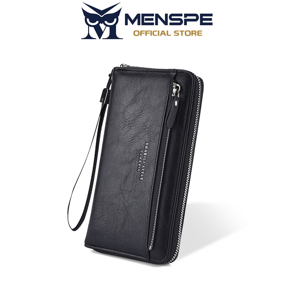 MENSPE Mens Business Leisure Large Capacity Wallets Long Wallet Soft PU Long Multi-Functional Wrist Strap Design Wallet