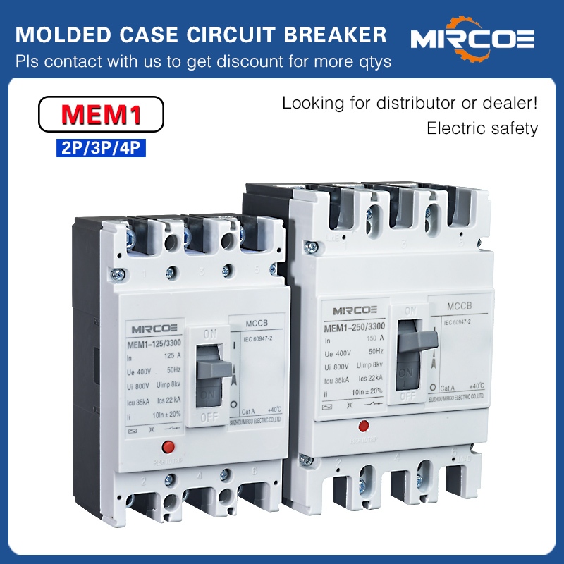 MORCOE MCCB Molded Case Circuit Breaker 2 Poles 3Poles 50/60HZ AC 100A 125A 150A 175A 225A 250A CE