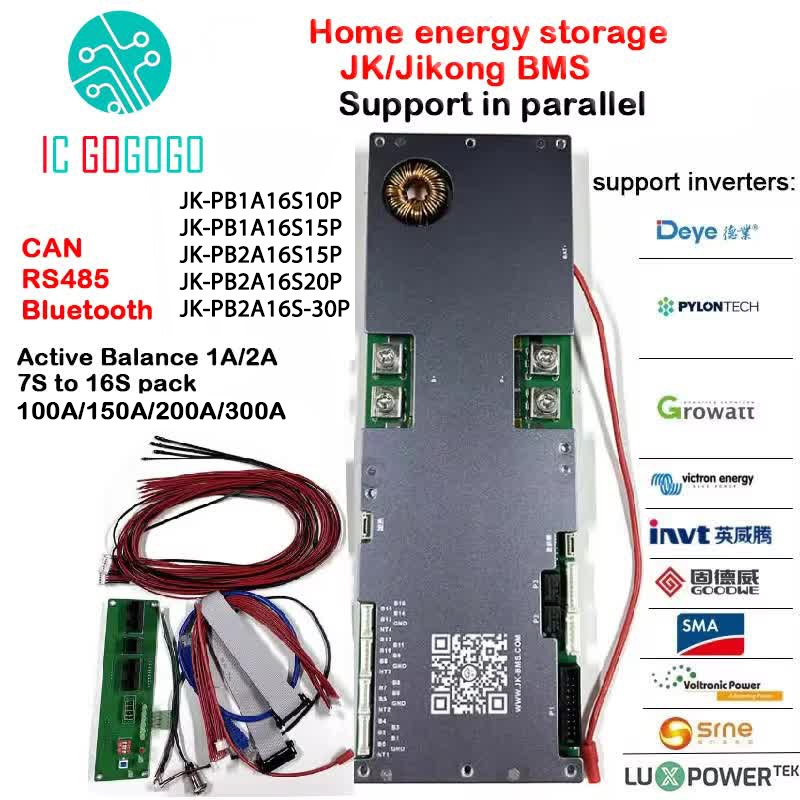 JK Jikong BMS แบตเตอรี่แบบขนานบอร์ด Active Balance สมาร์ทบลูทูธ CAN RS485 อินเวอร์เตอร์การสื่อสาร 8S