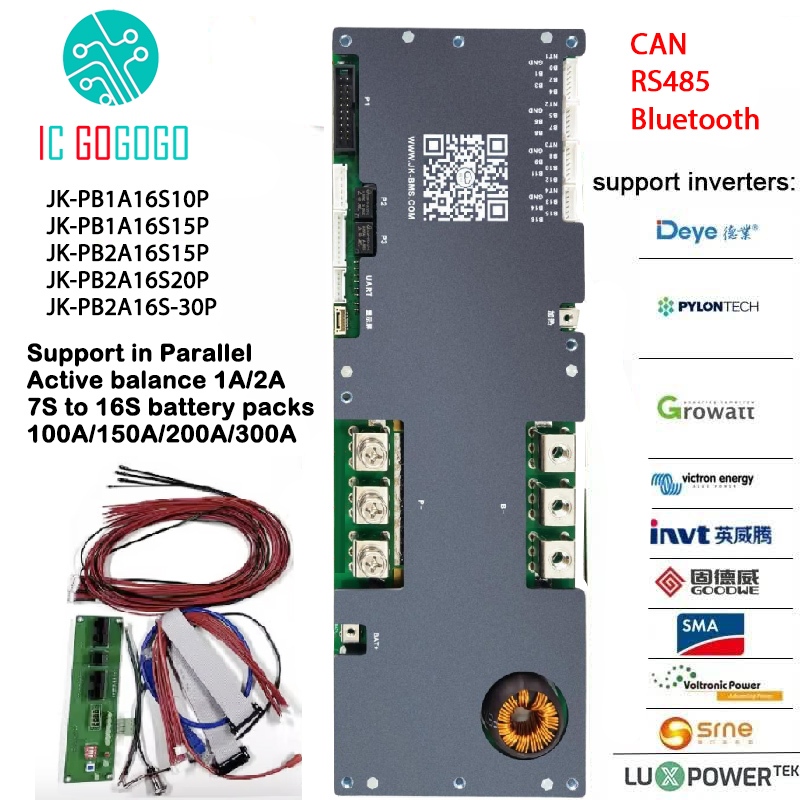Jk Jikong BMS แบตเตอรี่แบบขนานบอร์ด Active Balance CAN RS485 อินเวอร์เตอร์การสื่อสารสมาร์ทบลูทูธ 8S 