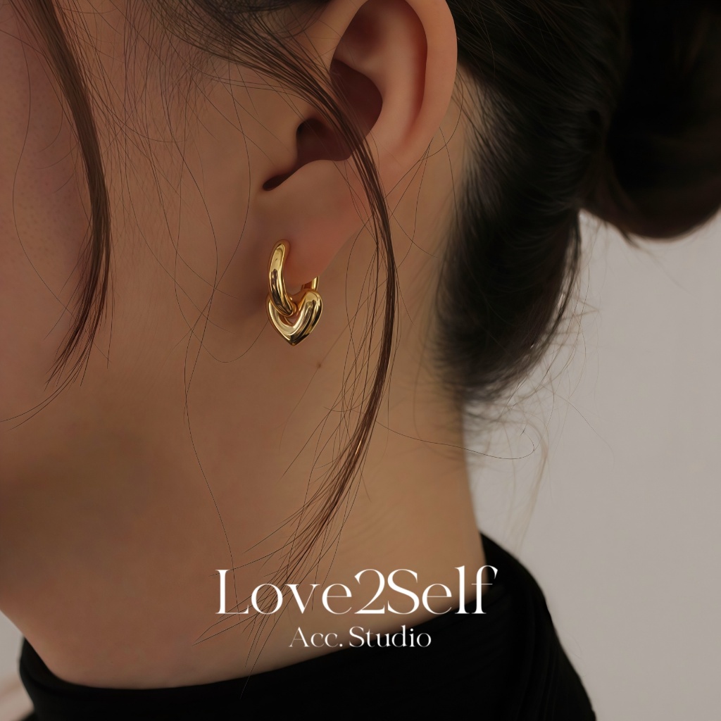 Love2Self E002 Vintage 18K Gold สแตนเลสสตีลต่างหูรูปหัวใจ Non Tarnished ผู้หญิงต่างหู