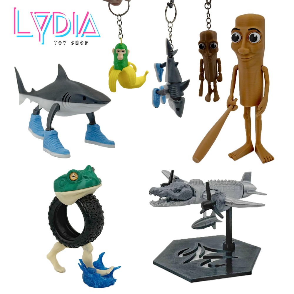Tung Tung Tung Sahur & Trralo Tralala 3D-Printed Action Figure ชุดของเล่น Movable Arms AI-Genered Brainrot Meme Collectible Stick Man Shark Viral Monster รุ่น