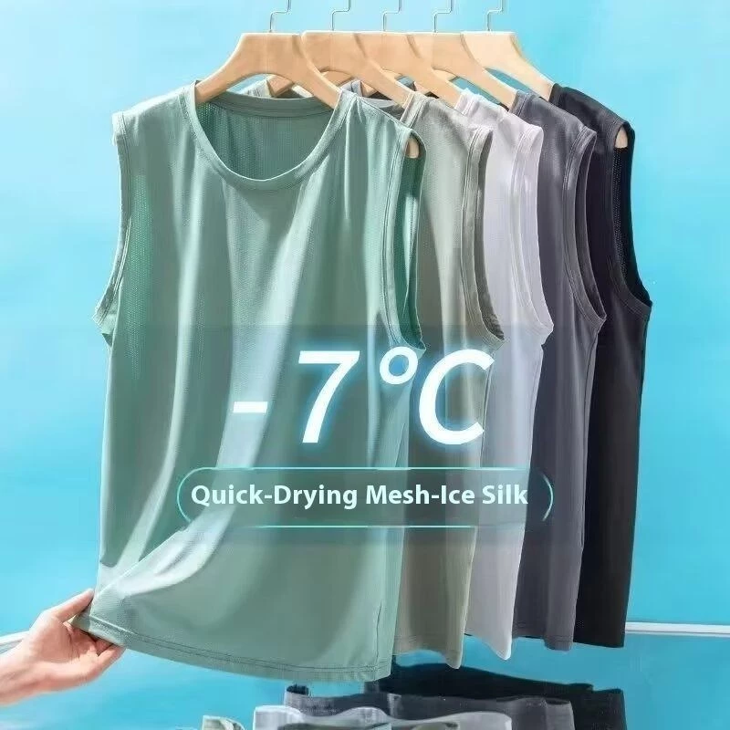 เสื้อกล้ามแขนกุด เย็นสบายในฤดูร้อน ผ้าใยน้ำแข็ง ระบายอากาศได้ ยืดนิ่มใส่สบาย สไตล์สปอร์ต พร้อมส่ง (มี 8 สี) M-5XL