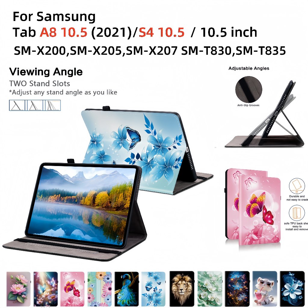 SAMSUNG สําหรับSamsung Galaxy Tab A8 s4 s4 10.5 2021 รูปแบบคริสตัลดอกไม้ทาสีออกแบบSM-X200,SM-X205,SM