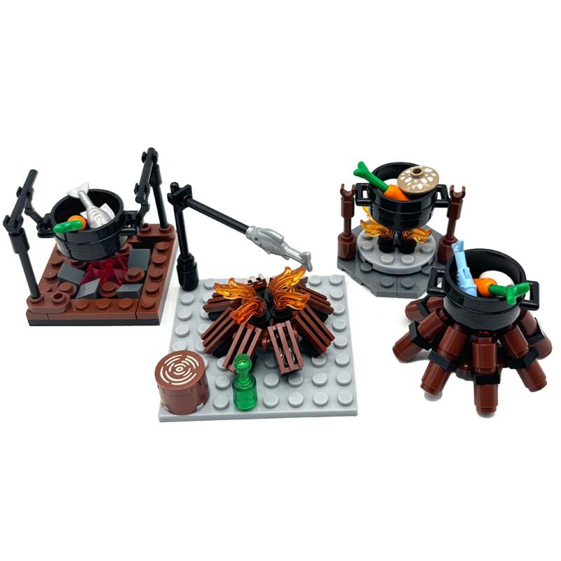 MOC ทหารยุคกลาง Building Blocks Solider ตัวเลขอุปกรณ์เสริม Bonfire เต็นท์ไก่ย่าง Camping ฉากเด็กอิฐของขวัญ