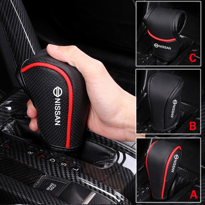 Suitbale สําหรับ Nissan Navara X-trail D22 Kicks Qashqai March Almera Ativa รถเกียร์เลเซอร์ Punched หนัง Breathable Anti Slip ฝาครอบเกียร์