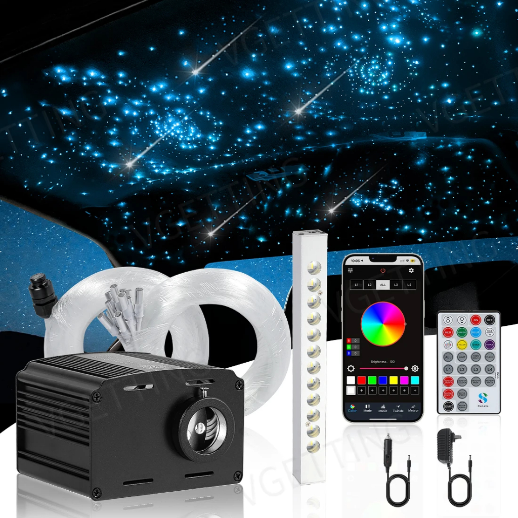 16W Twinkle RGBW รถ Starlight Headliner ชุด 450 ชิ้น 0.75 มม.Starry Sky ไฟเบอร์ออปติก APP/รีโมทคอนโท