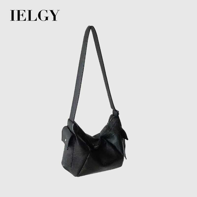 IELGY หนึ่งไหล่ความจุขนาดใหญ่หนัง ปู่ สีทึบกระเป๋า ผู้สื่อสาร สบายๆ