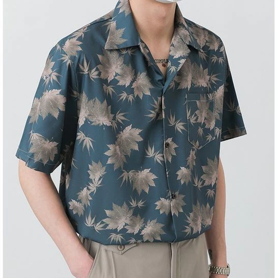 ERSHENSHI เสื้อเชิ้ตลายดอกไม้คอคิวบา แขนสั้น ฮาวาย ยูนิเซ็กส์